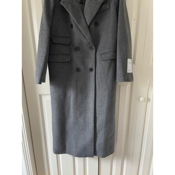 Gray Long Coat Premium Cotton Blend Elegant Women Coat - Picture 5 of 9